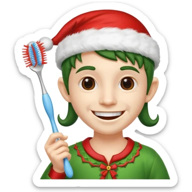 DUENDE NAVIDEÑO CON CEPILLO DE DIENTES EN LA MANO sticker