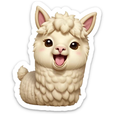 Cinematic Cute Yawning Cream Alpaca Portrait Emoji, Head tilted slightly with a dramatic, wide-open yawn, showcasing a soft, fluffy cream fleece with subtly drooping ears, round gentle eyes barely open in drowsy contentment, Simplified yet irresistibly adorable features, highly detailed, glowing with a soft, cozy glow, high shine, relaxed yet expressive, stylized with a touch of whimsy, bright and endearing, soft glowing outline, capturing the essence of a sleepy yet affectionate alpaca, so drowsy it feels like it could stretch out of the screen and curl up for a nap! sticker