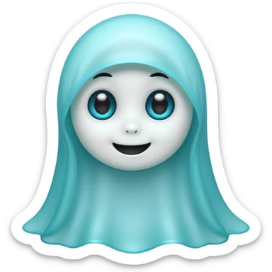Cute cyan ghost character with big adorable eyes and a small smile sticker