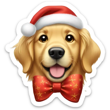 Golden retriever with a Christmas bow sticker