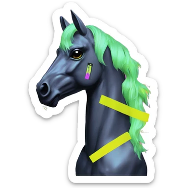 .Zombie_ Vaporwave black holographic oilslick zombie unicorn yellow caution tape graffiti Pegasus sticker