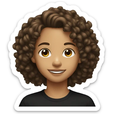 Lightskin pre teen smiling with low curly hair and black T-shirt on sticker