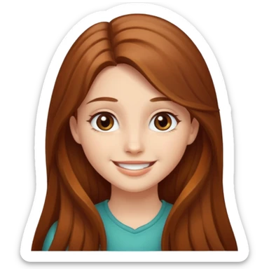 create a girl with chestnut colored long hair, hazel eyes and beautiful smile sticker