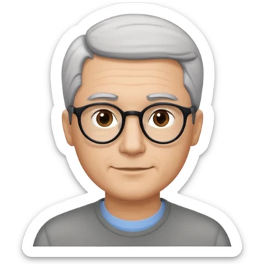 A man emoji with light skin, neatly combed short gray hair parted to the side, straight dark eyebrows, brown eyes behind black-framed glasses, an oval-shaped face, a small nose, and a subtle smile with no facial hair. sticker