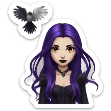 Raven Queen gothic girl long dark black and purple hair sticker