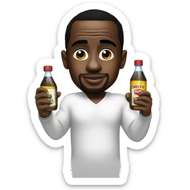 p. diddy holding 2 bottles of baby oil sticker