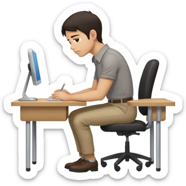  iOS emoji style - Side profile full body of a man sitting at a desk with very poor posture. He has dark hair and wearing a collared-shirt.   sticker