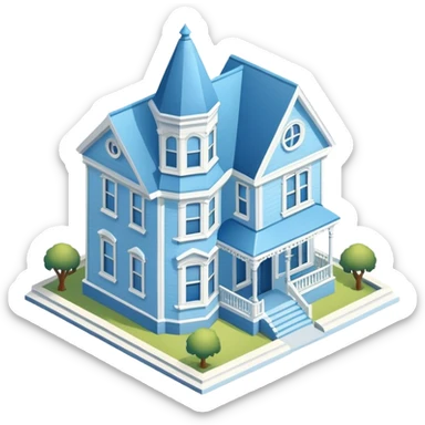 Light blue victorian house isometric exterior view sticker