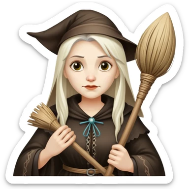 Baba Yaga sorceress woman holding a broom, old and wise sticker