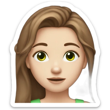 Messy long brown haired girl with green eyes, pale skin and little birthmark on neck middle part sticker