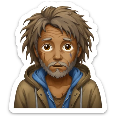 very dirty looking homeless person very very dirty and smelly looking face only, not old with stains everywhere and messy hair sticker