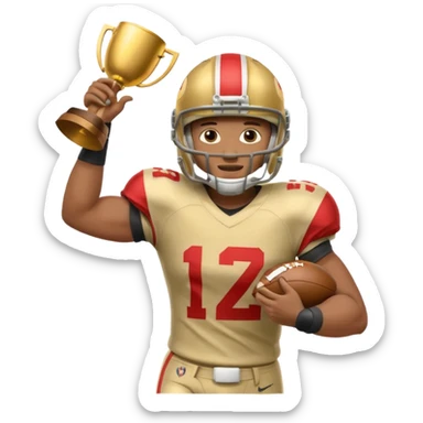 football player trophy gold old helmet player giving stiff arm knee up sticker