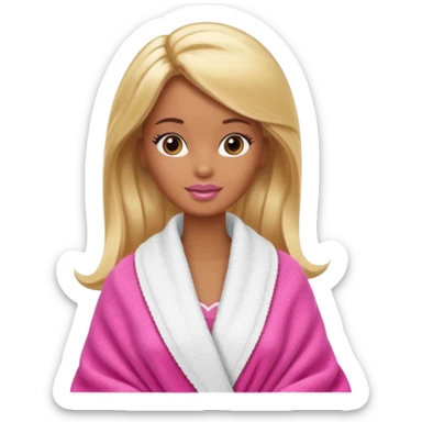 Brown skin blonde hair Barbie with face wash on and hair in towel sticker