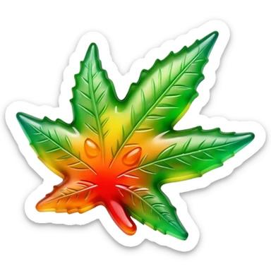 marijuana leaf-shaped gusher gummy bright colors bite mark with liquid oozing out sticker
