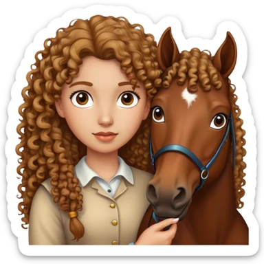 Girl with curly hair and a brown horse sticker
