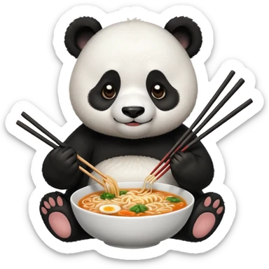 cute hungry panda with chopsticks eating ramen sticker