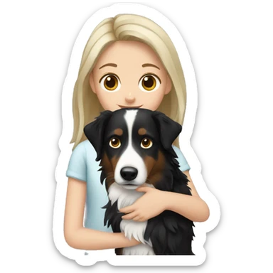 Girl with dark blonde hair holding border collie sticker