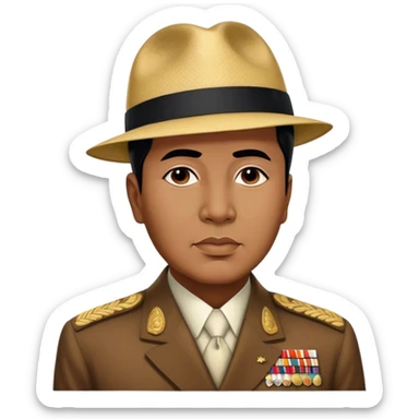 ​Cinematic Realistic Portrait of Sukarno, depicted in a lifelike, realistic style based on his iconic portrait, showcasing his thoughtful, charismatic expression in period attire, rendered with detailed textures and warm, evocative lighting that captures his pioneering spirit and national pride, sticker