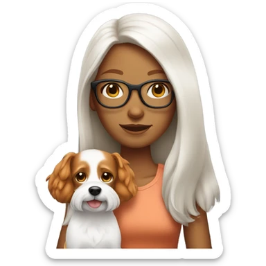 Tanned ginger girl with long hair and glasses holding small white dog  sticker