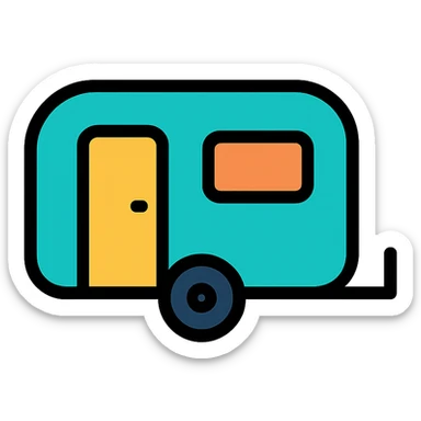 caravan, lineal color outlined icon style, black outlines with color fills, modern and friendly look sticker