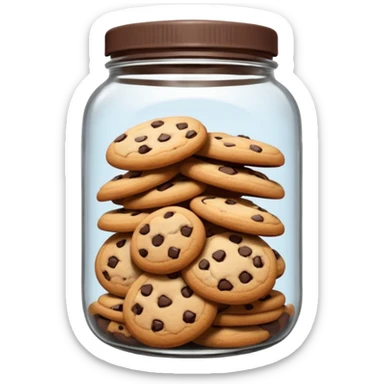 A chewy chocolate chip cozy cookie in an organized jar, saying "Cookie Jar" with some small illustrations on the jar to indicate there are cookies stored inside sticker
