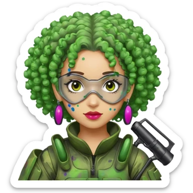 green curly haired painitball player with big earrings guy shot with lots of colors sticker