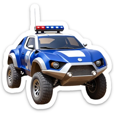Star Wars’s Range trooper’s police evil darkly night blue Dirty and dented Local Motors Rally Fighter off road race car hot rod meets 2013 scion fr-s trophy truck-style basher flying down a dusty road catching everything (silver wheels) sticker