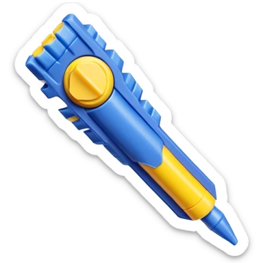 A blue foam nerf dart with yellow on both ends sticker