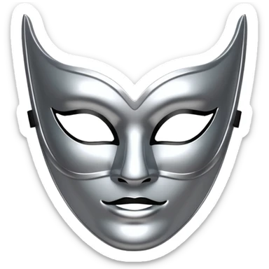A sleek masquerade mask emoji made of polished silver chrome, smooth sensual curves, reflective metallic surface, mysterious sexy luxury vibe, minimal iOS emoji style, centered, clean white background sticker