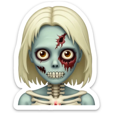 Undead zombie girl with half skeleton face sticker