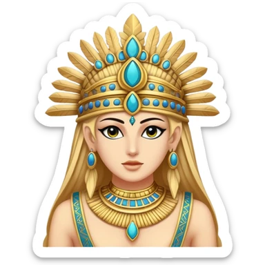 back view of Anunnaki goddess Inanna with elaborate headdress and royal attire sticker