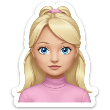 Emma Bunton blue eyes, long blonde ponytail hair, light pink outfit sticker