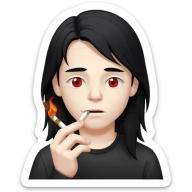 young boy with black long hair smoking weed sticker