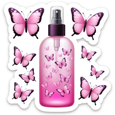 Pink body mist spray with butterflies on bottle  sticker