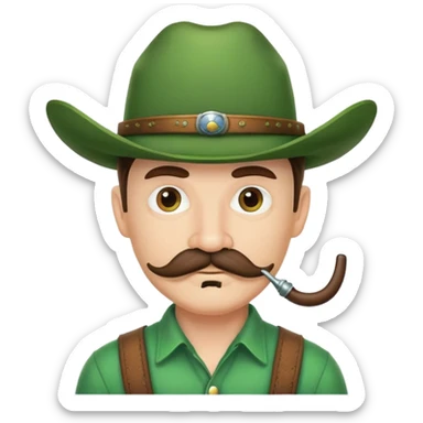 Cowboy face with green hat and handlebar mustache sticker