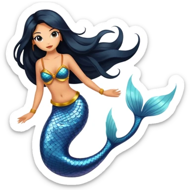 full body koi mermaid woman with tanned skin and long black hair sticker