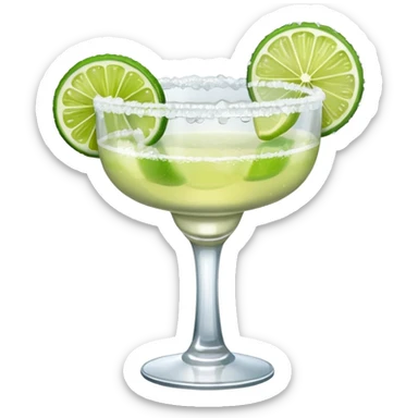Margarita – glass with salted rim, lime wedge, ice sticker