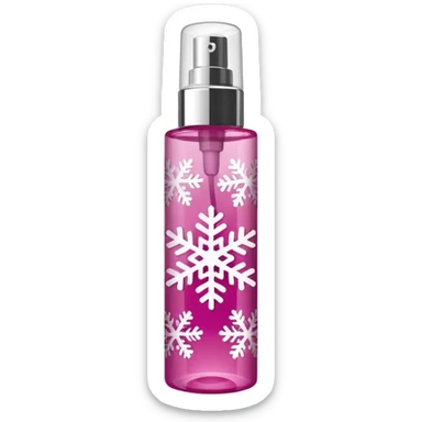 cynderical shaped pink body mist bottle with white snowflakes and faceted pattern sticker