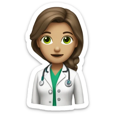 female doctor with green eyes brown long hair  sticker