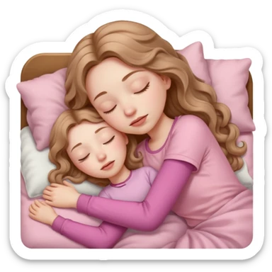 girl with pale skin and long wavy light brown hair in light pink clothes sleeping sticker