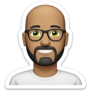 Man with dark buzzcut hair, beard and glasses with thin frames. Whie skim green eyes.  sticker