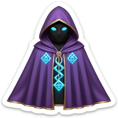 magical hooded cloak object icon, glowing runes on fabric, mystical aura, fantasy cloak, 3D cartoon, mobile game icon style, centered, clean background, no text, no watermark
 
 sticker