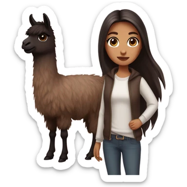 dark brown haired girl with dark brown eyes with llamas sticker