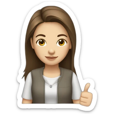 programmer girl with brown hair with gray eyes light skin thumbs up sticker