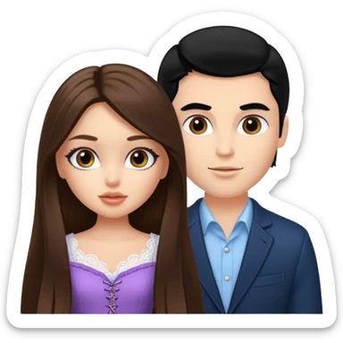 a pretty fair bratz girl with long brown hair and handsome white man with black hair sticker