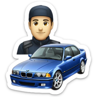 Bmw e36 dark blue sedan M sticker