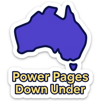 clean modern icon of the map of Australia with no thick border, text 'Power Pages Down Under' below, designed for use on a purple background, main colors #403DAD and vibrant purple, accent #fff7ad, no Power Pages icon, no digital web overlay sticker