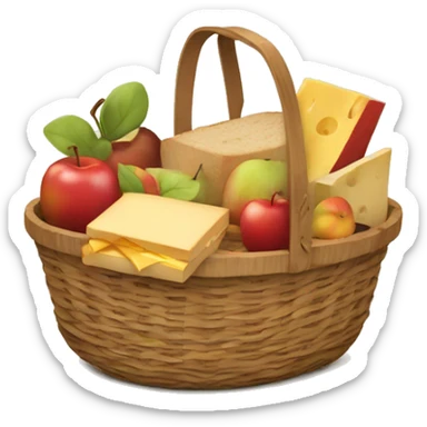 A woven picnic basket packed with fall goodies like apples, cheese, and sandwiches. sticker