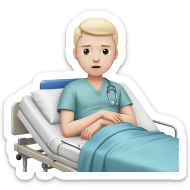 man looking sick in a hospital bed sticker