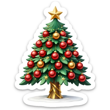 3D emoji of a majestic Moscow
New Year tree. Thick green branches heavily decorated with large gold and red glass balls, traditional Russian patterns, and sparkling warm tinsel. A bright glowing red Soviet-style star is on top.
Light dusting of snow on the branches.
 sticker